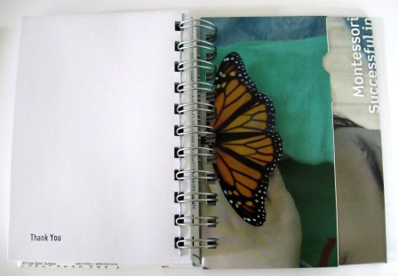 More images of the recycled notebooks made out of the publication, Montessori Voices
